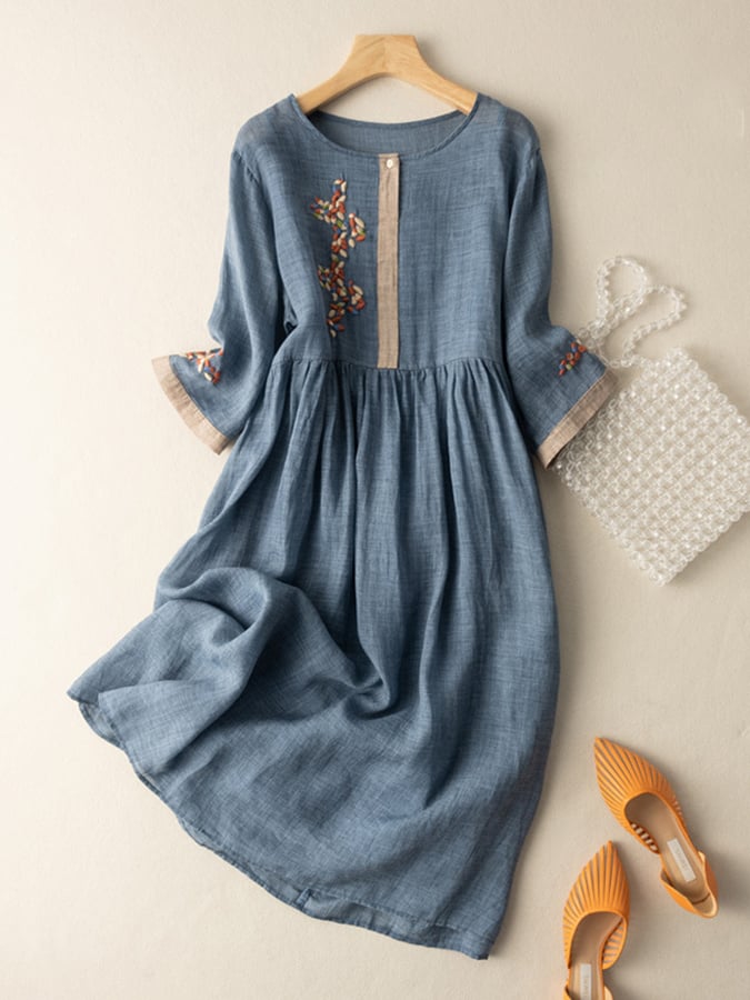 Camila | Women midi dress with embroidered detail and loose fit