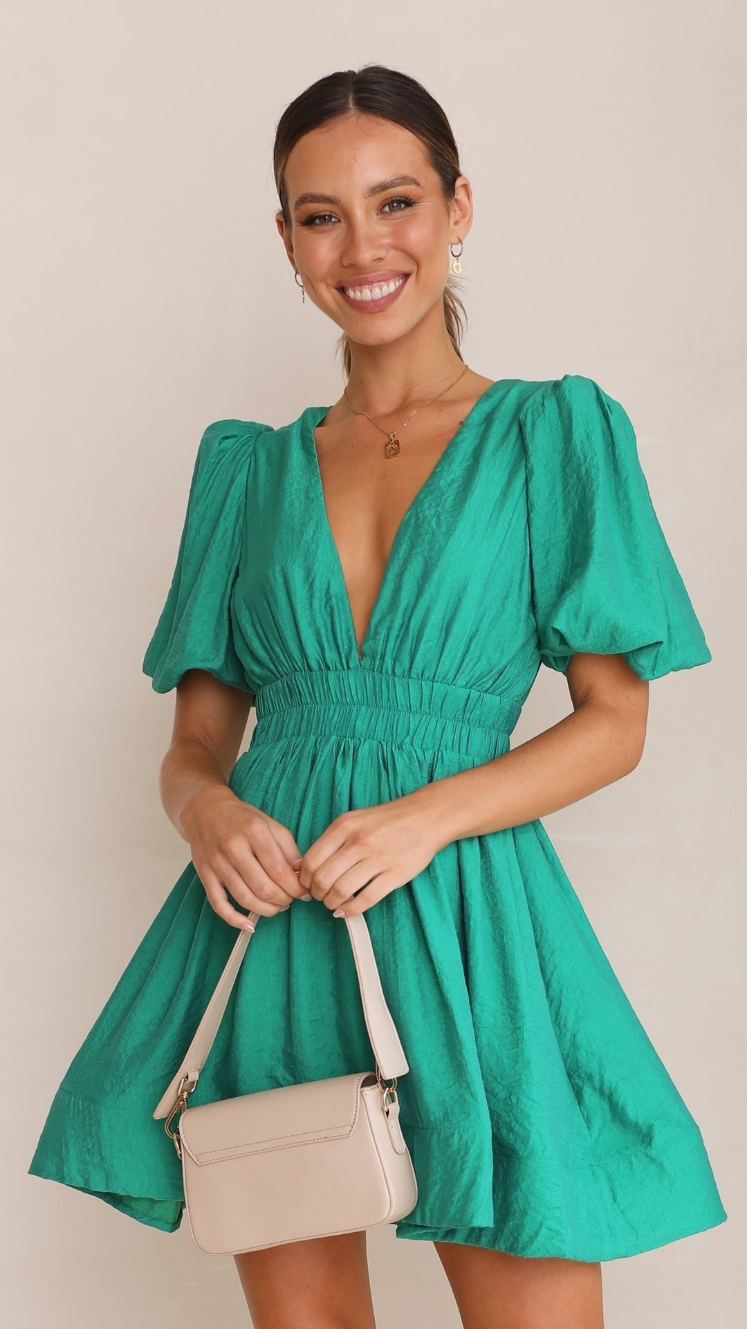 Nalani | Women’s V-Neck Ruched Mini Dress | Stylish