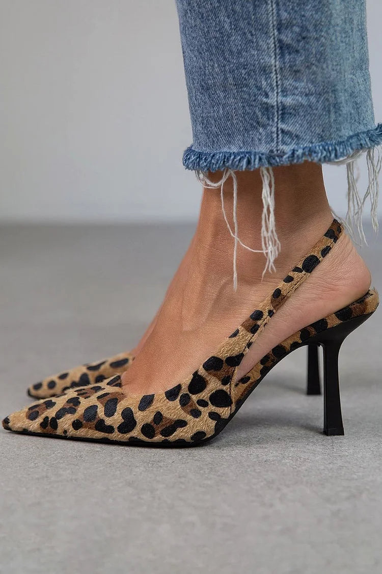 Ria | Pointed Toe Leopard Slingback Heels