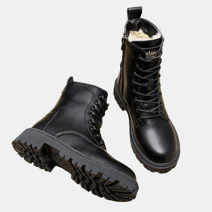 livia | Women's Fleece-Lined Combat Ankle Boots with Lace-Up Design