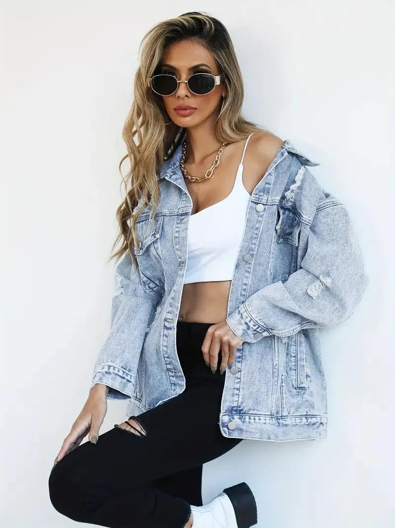 Harper | Women's Oversized Denim Jacket with Waterproof Finish