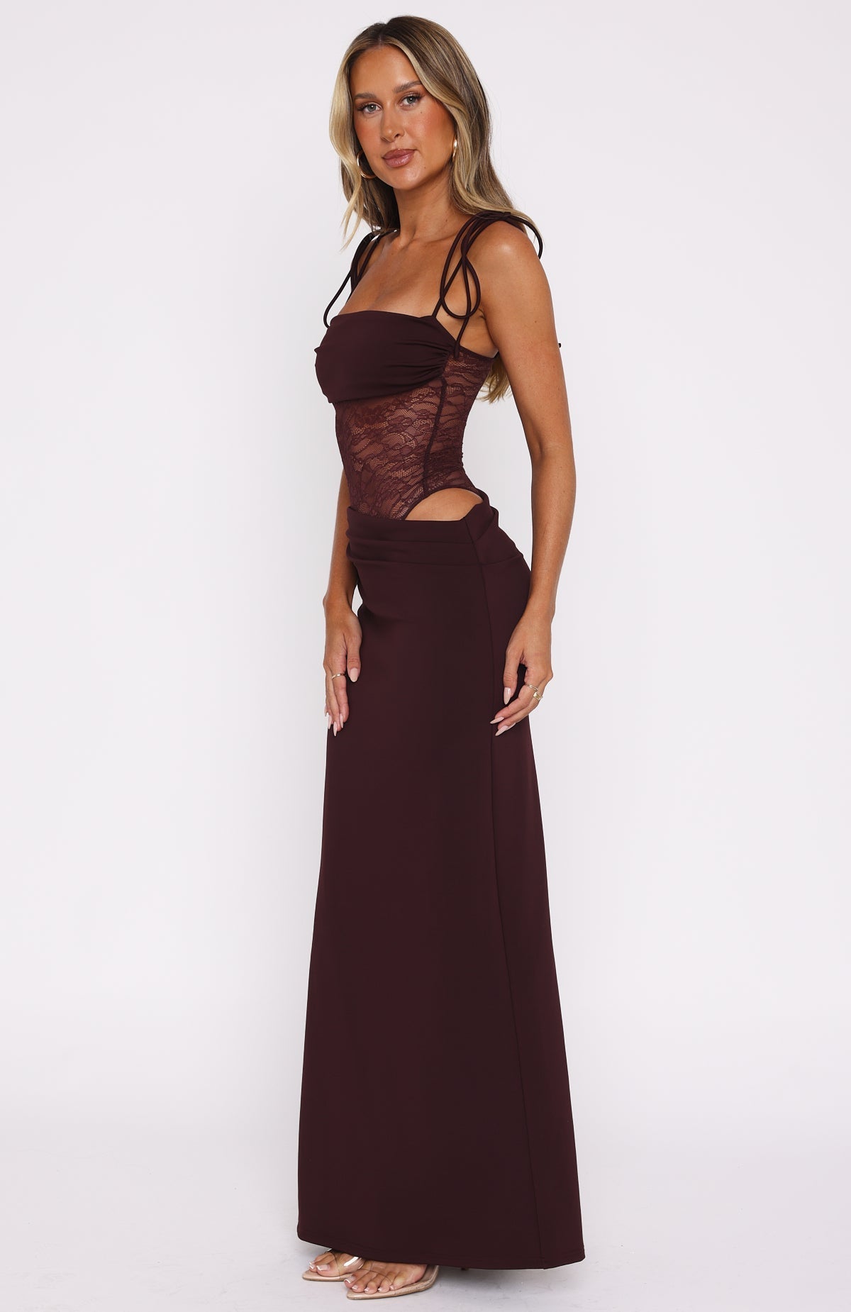 Naomi | Women's elegant maxi dress with lace panel side slit