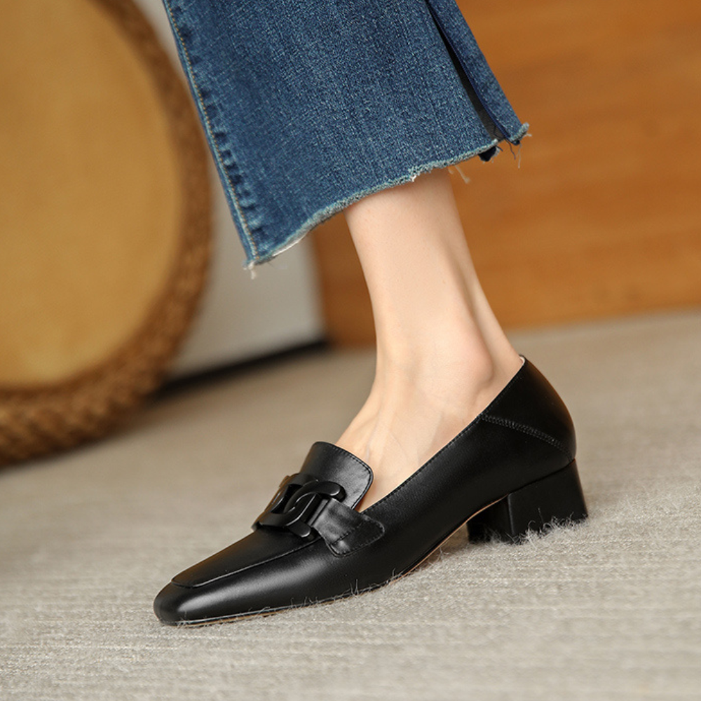 Velnora | Women Loafers with Block Heel and Decorative Strap Design
