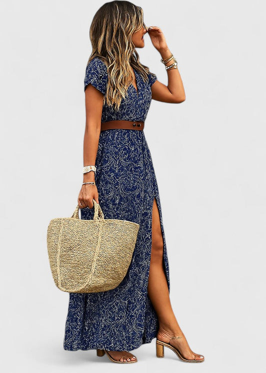 Ella | Women's casual maxi dress with boho print and V neck