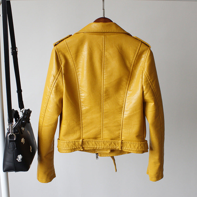 Helen | Women's Belted Leather Jacket with Asymmetrical Zip