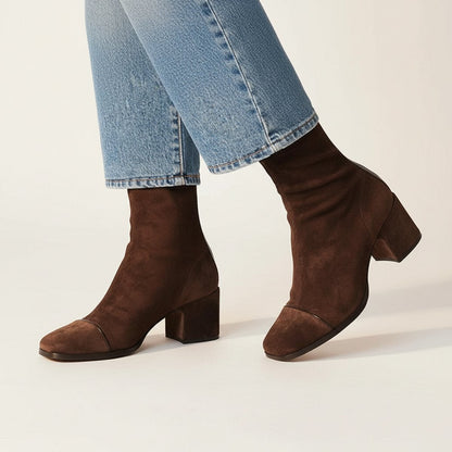 Heather | Women's Block Heel Suede Square Toe Ankle Boots