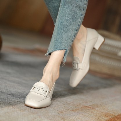 Velnora | Women Loafers with Block Heel and Decorative Strap Design