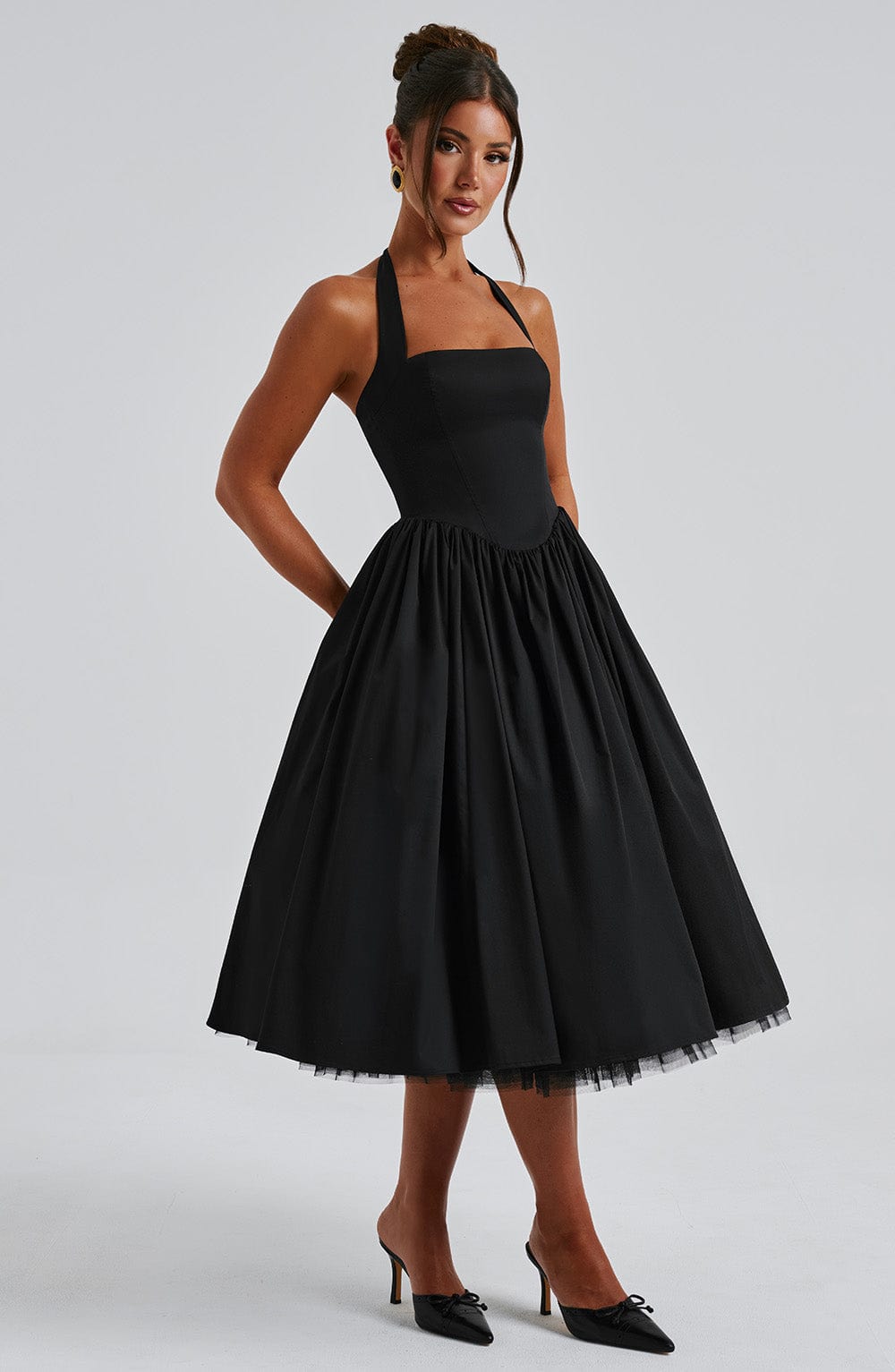 Phoebe | Women’s Elegant Halter Neck Midi Dress With Pleated Skirt