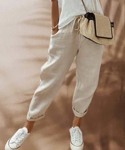 Yalena | Women’s Linen-Blend Drawstring Waist Trousers | Lightweight