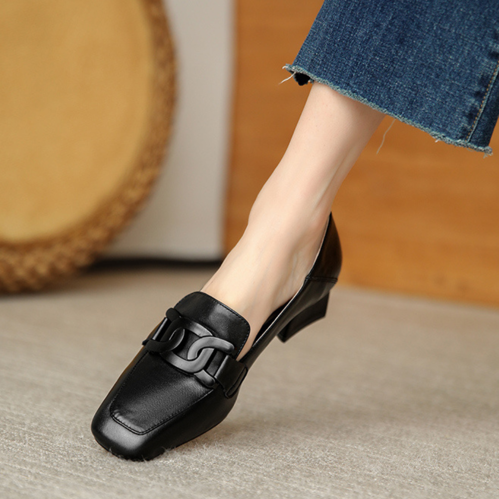 Velnora | Women Loafers with Block Heel and Decorative Strap Design