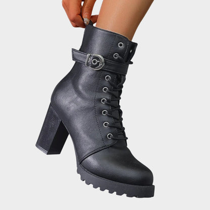 Debra | Women's Lace Up Block Heel Combat Ankle Boots