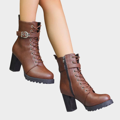 Debra | Women's Lace Up Block Heel Combat Ankle Boots