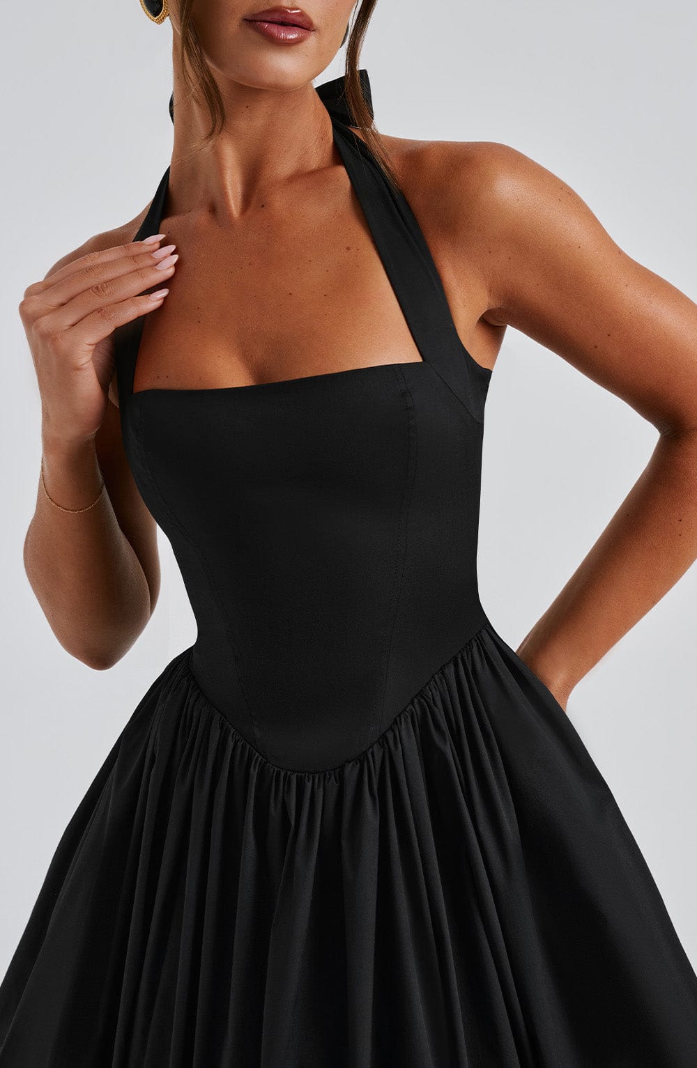 Phoebe | Women’s Elegant Halter Neck Midi Dress With Pleated Skirt