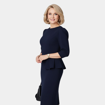 Claire | Peplum Midi Dress with Three Quarter Sleeves
