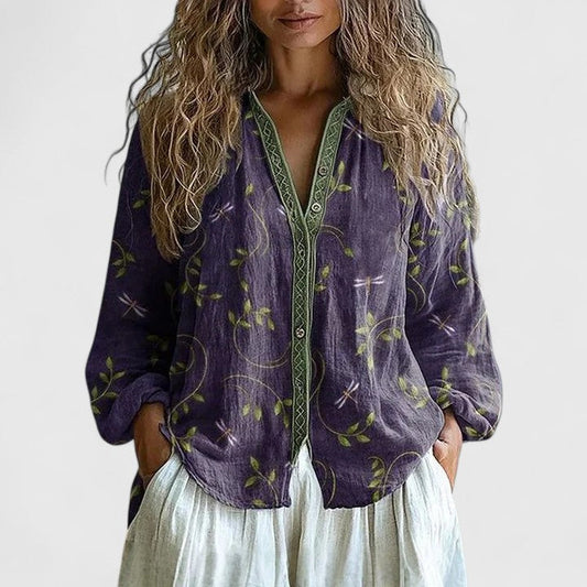 Sophie | Comfortable Blouse with V Neck Floral Print Design