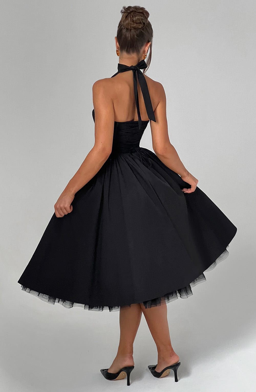 Phoebe | Women’s Elegant Halter Neck Midi Dress With Pleated Skirt