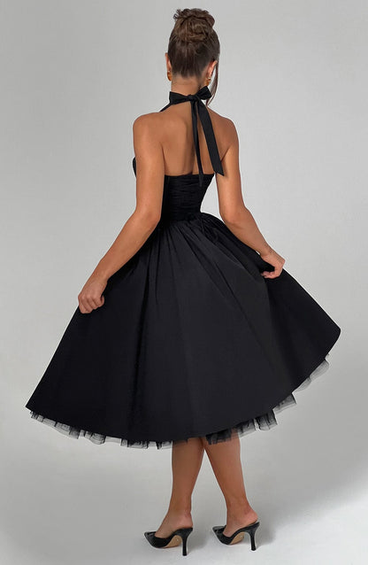 Phoebe | Women’s Elegant Halter Neck Midi Dress With Pleated Skirt