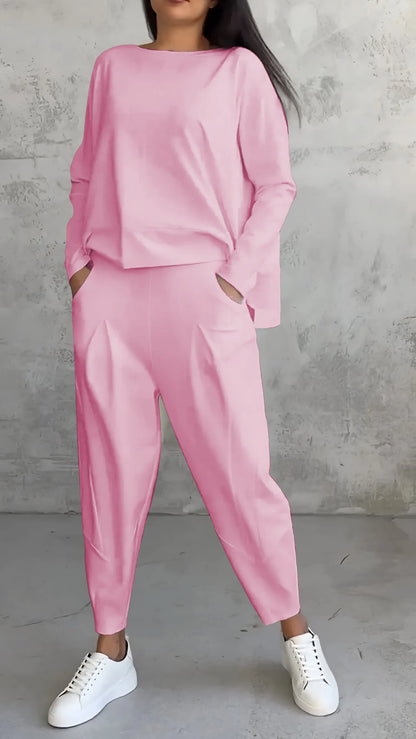 Solviera | Women Two Piece Set with Long Sleeve Top and Relaxed Fit Pants