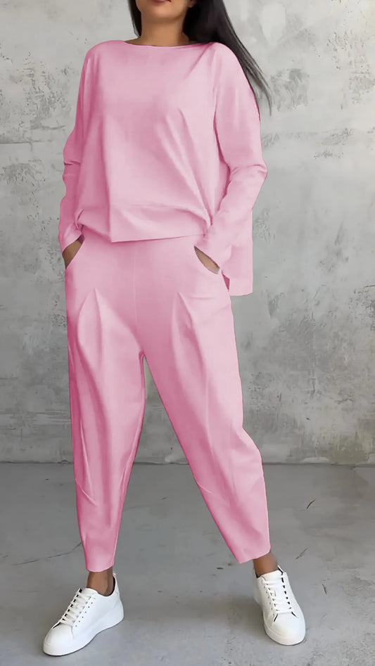 Solviera | Women Two Piece Set with Long Sleeve Top and Relaxed Fit Pants