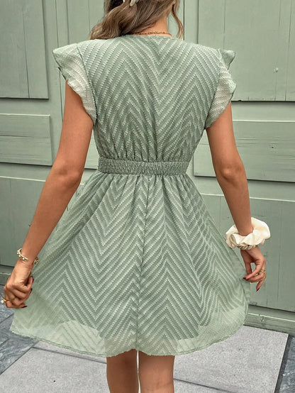 Anastasia | Summer V neck dress with ruffle sleeves