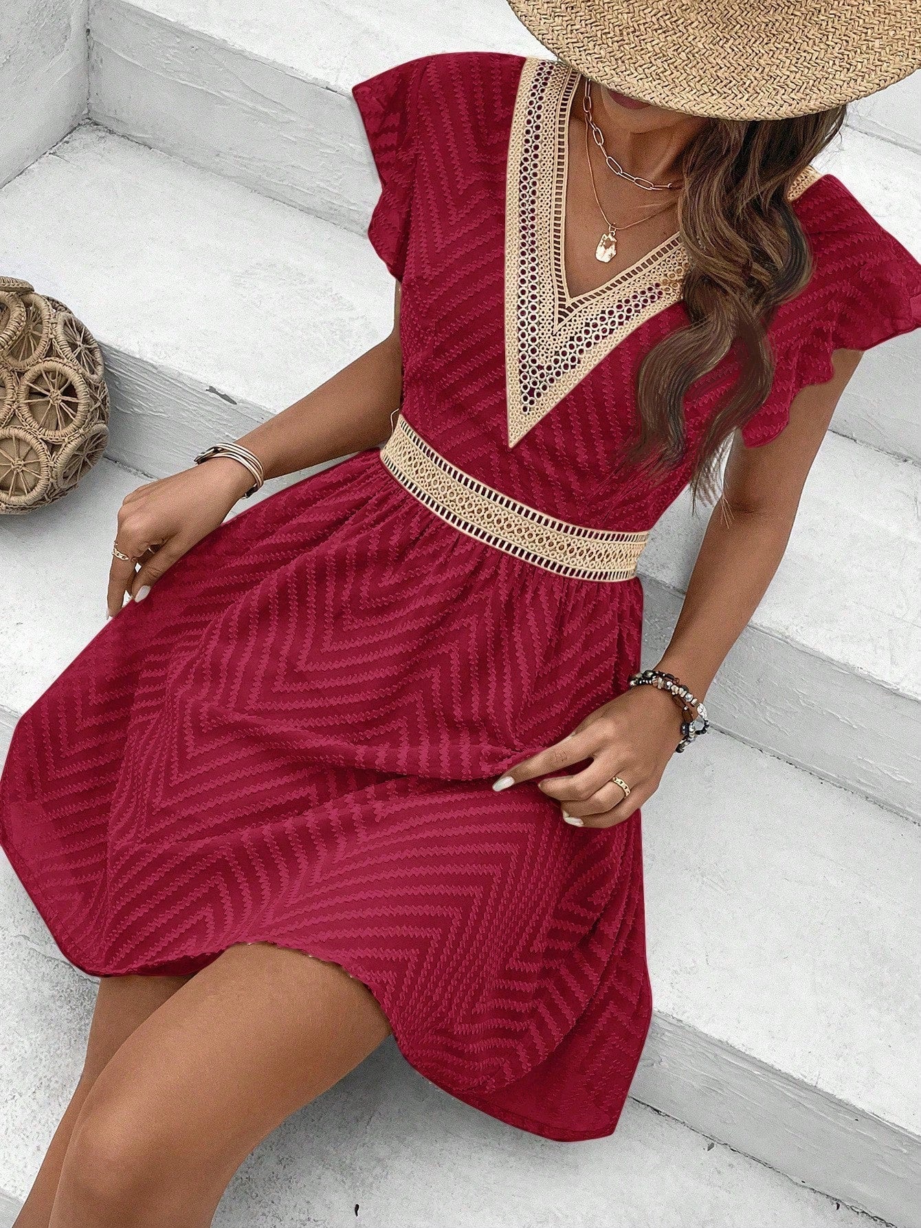 Anastasia | Summer V neck dress with ruffle sleeves