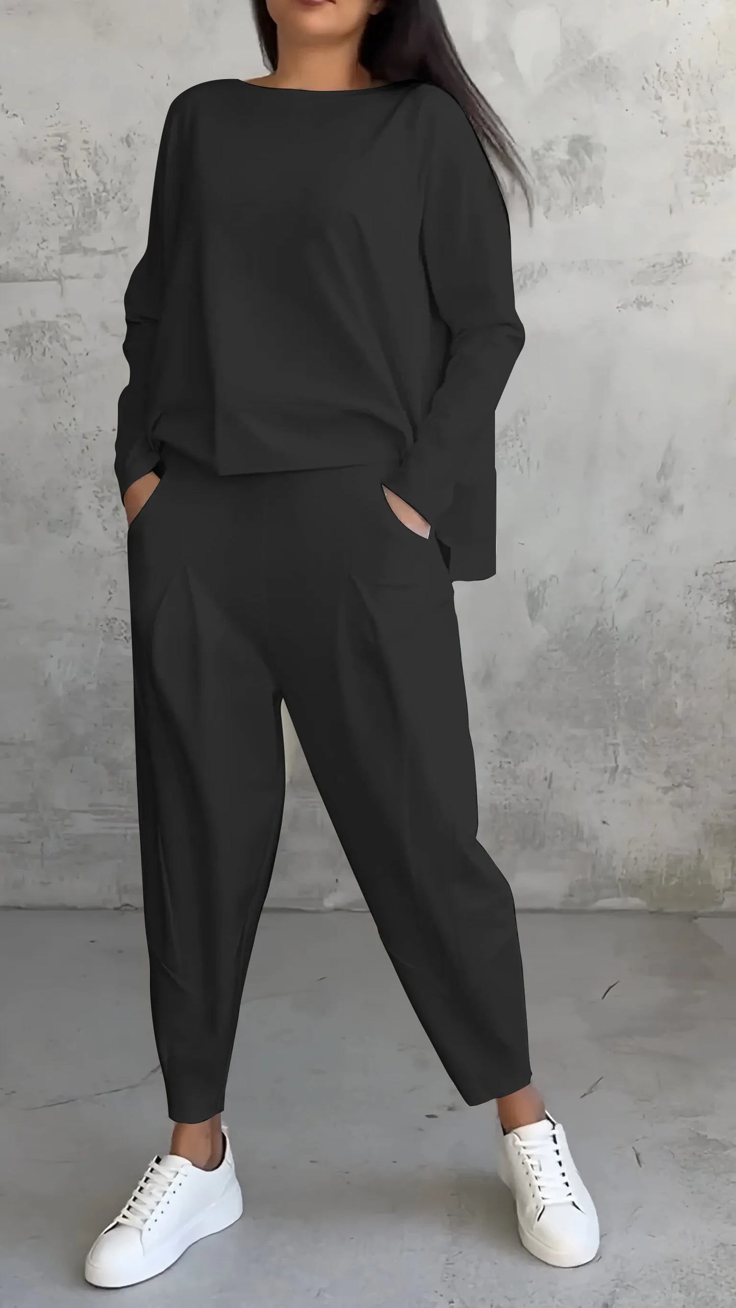 Solviera | Women Two Piece Set with Long Sleeve Top and Relaxed Fit Pants