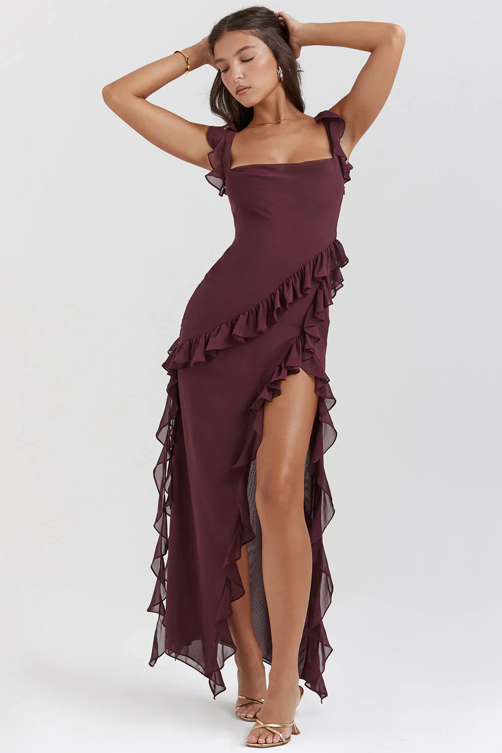 Elora | Women’s Ruffle-Trim Midi Dress | Stylish