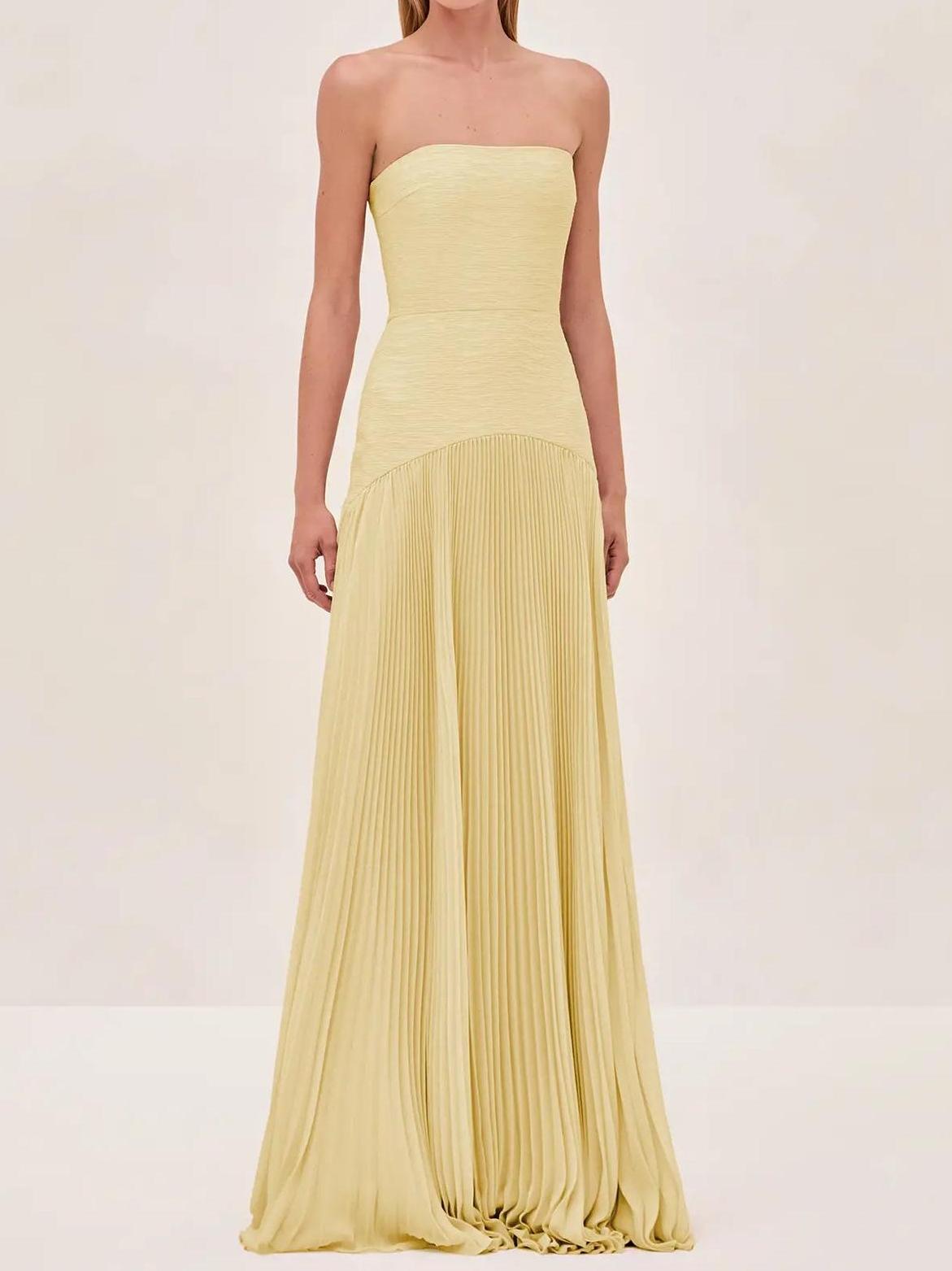Skylar | Women’s pleated wedding guest maxi dress with strapless fit