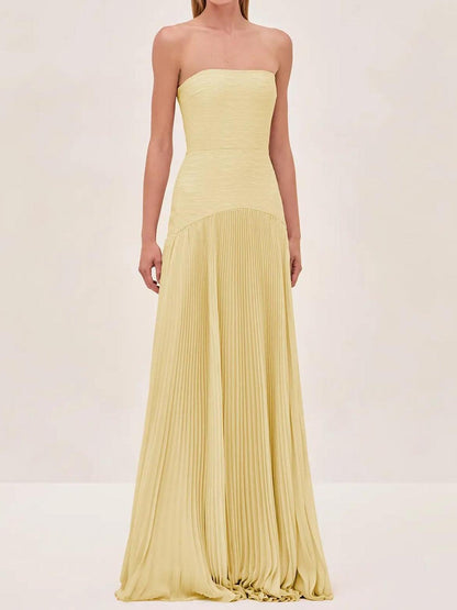 Skylar | Women’s pleated wedding guest maxi dress with strapless fit