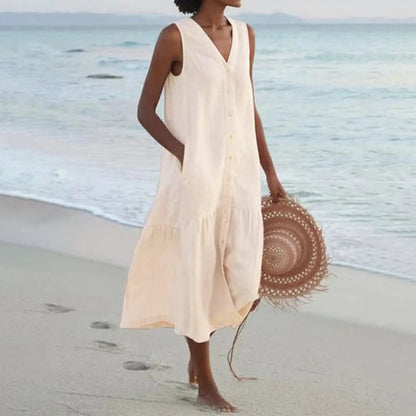 Jolie | Women midi dress with V-neck and button front