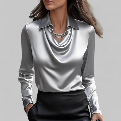 Victoria | Women’s Elegant Satin Blouse With Long Sleeves