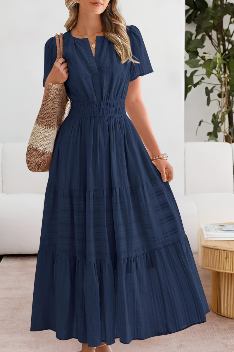 Claire | Women’s boho smocked midi dress with short sleeves