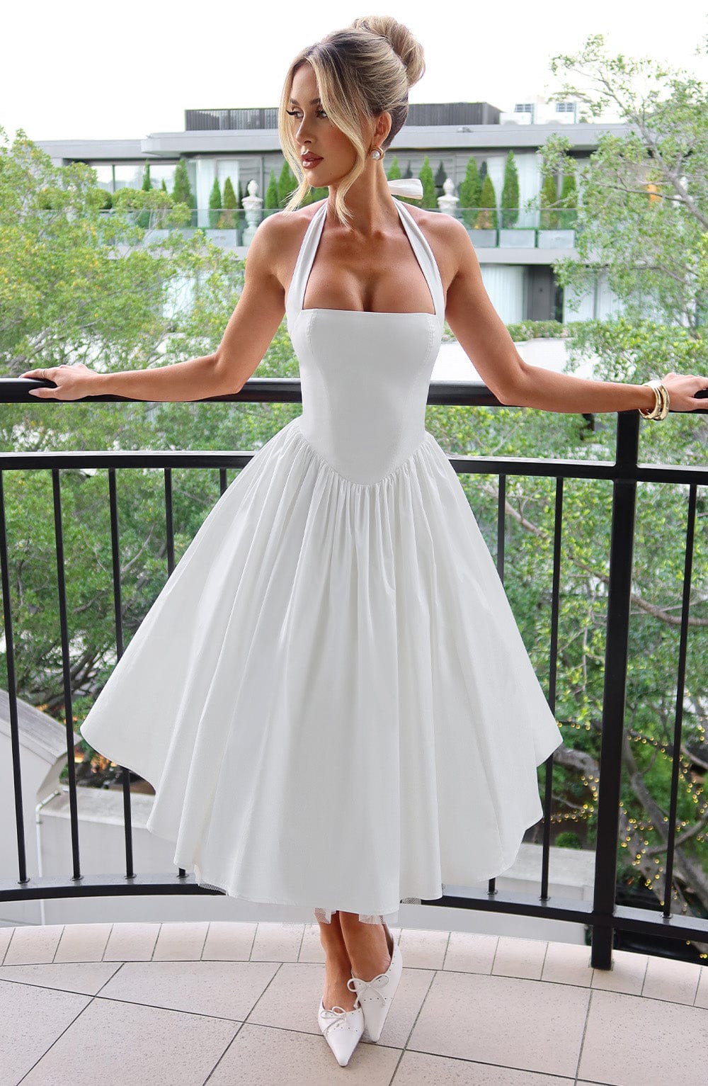 Phoebe | Women’s Elegant Halter Neck Midi Dress With Pleated Skirt