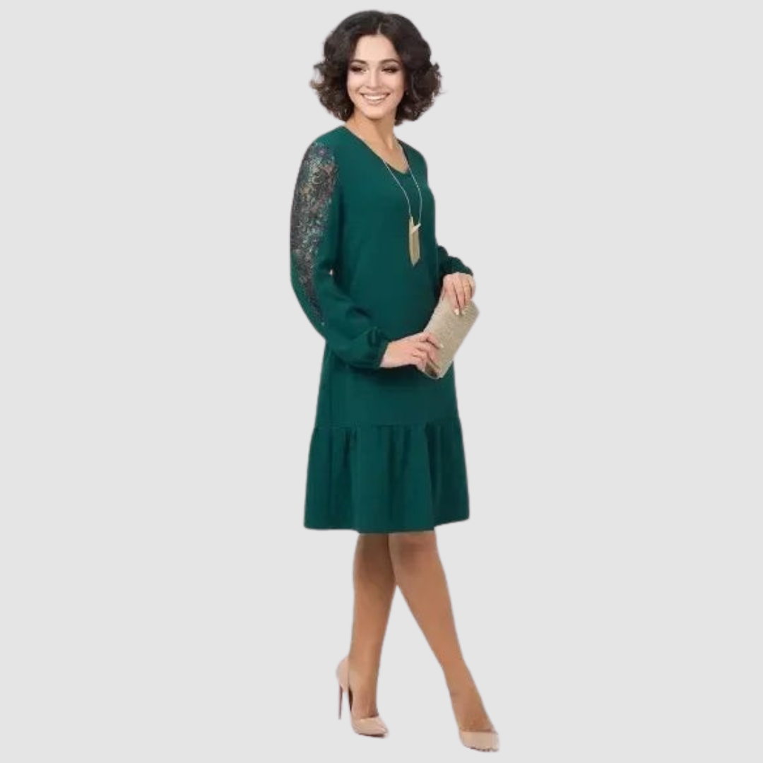 Ruby | Elegant Lace Sleeve Midi Dress with Long Sleeves