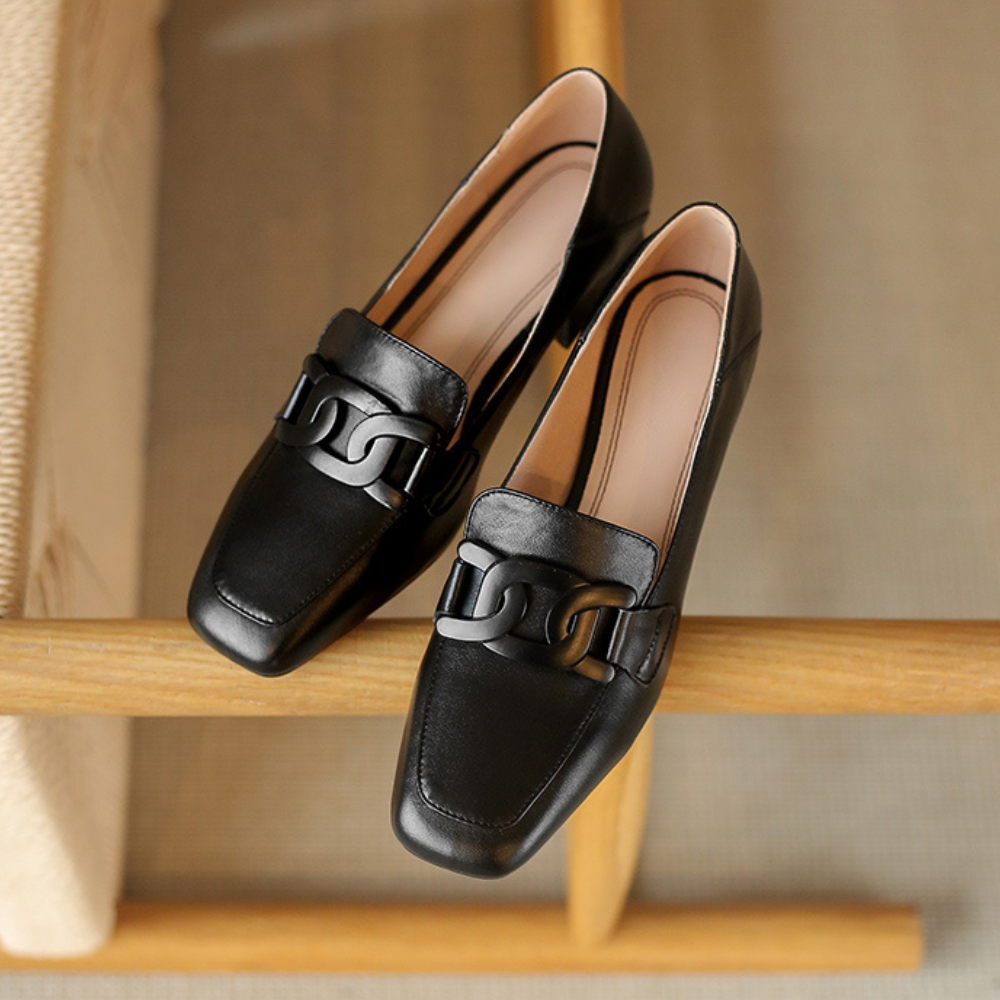 Velnora | Women Loafers with Block Heel and Decorative Strap Design