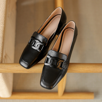 Velnora | Women Loafers with Block Heel and Decorative Strap Design