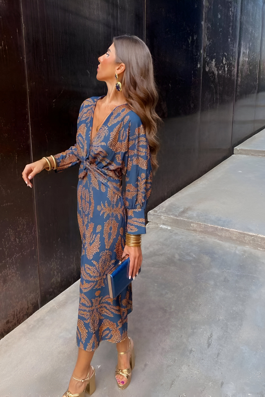 Aurora | Elegant floral midi dress with twist detail
