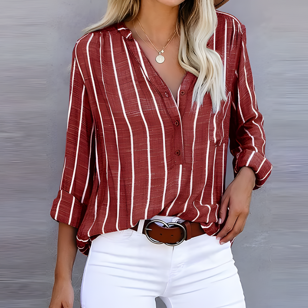 Ximena | Women’s Striped Button-Up Shirt | Plaid
