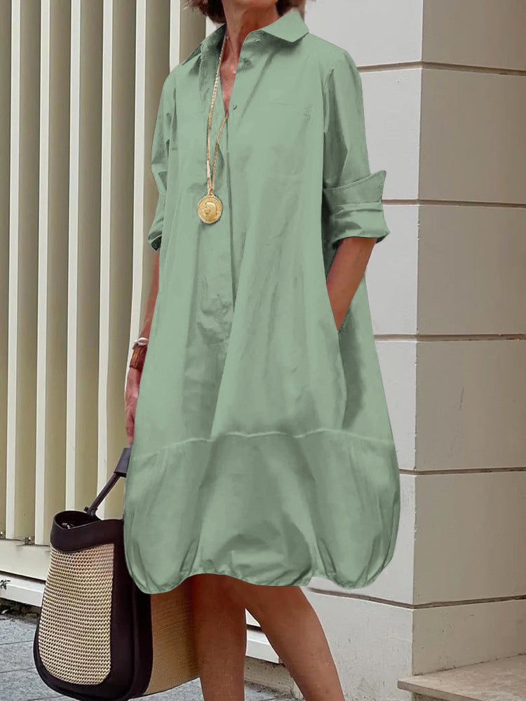Hannah | Loose midi shirt dress with lapel collar and long sleeves
