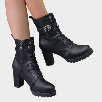 Debra | Women's Lace Up Block Heel Combat Ankle Boots