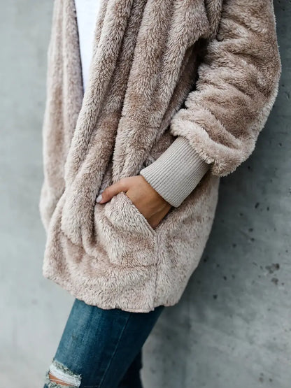 Evelyn | Fluffy Knitted Hooded Jacket with Open Front