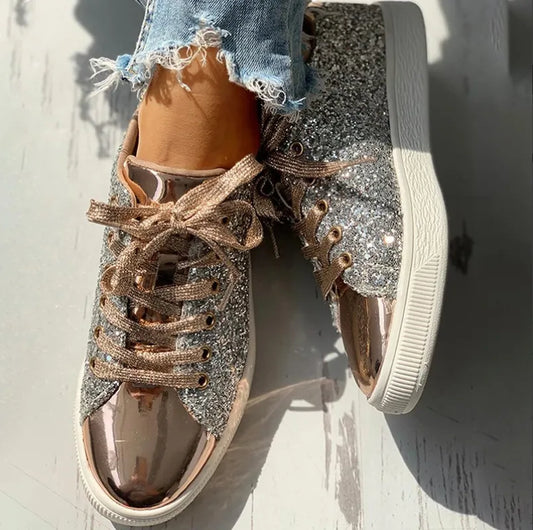 Lisa | Women's Casual Glitter Shoes with Metallic Detail