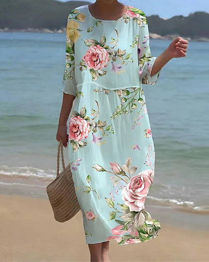 Nora | Elegant floral midi dress with relaxed fit