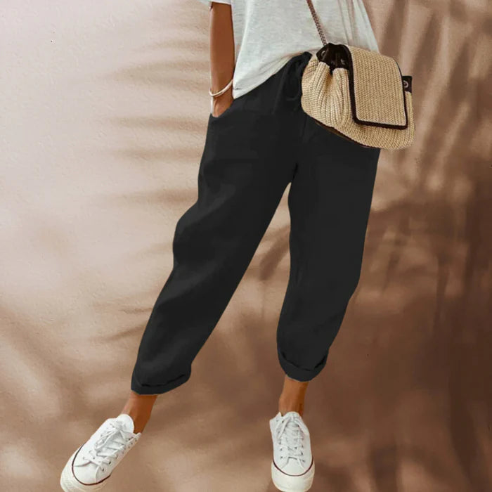 Yalena | Women’s Linen-Blend Drawstring Waist Trousers | Lightweight