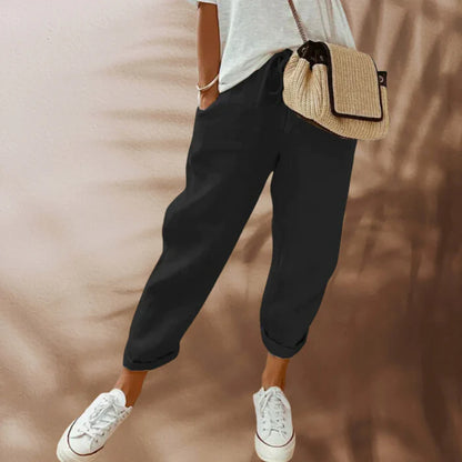 Yalena | Women’s Linen-Blend Drawstring Waist Trousers | Lightweight