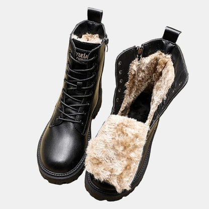 livia | Women's Fleece-Lined Combat Ankle Boots with Lace-Up Design