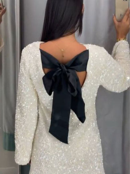 Marielle | Women sequin dress with long sleeves and bow detail