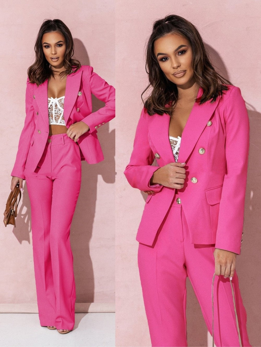 Zelvoria | Women Two Piece Blazer Set with Tailored Fit and Straight Pants