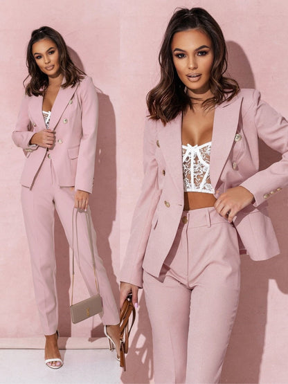 Zelvoria | Women Two Piece Blazer Set with Tailored Fit and Straight Pants