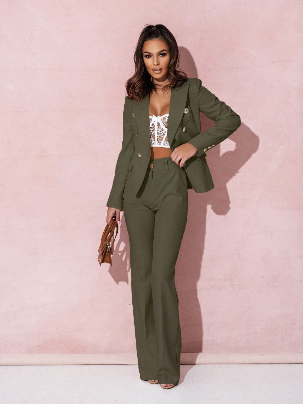 Zelvoria | Women Two Piece Blazer Set with Tailored Fit and Straight Pants